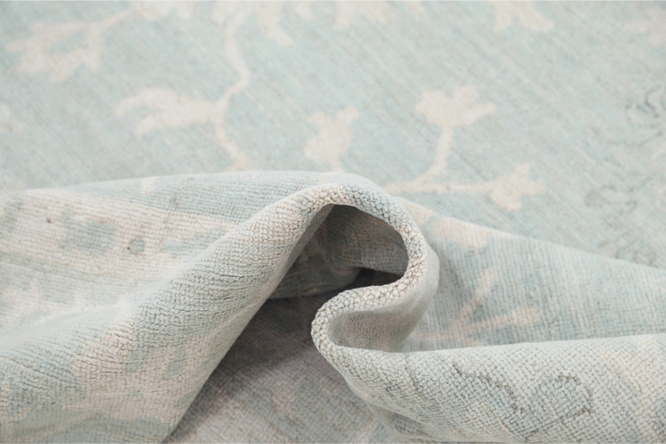 Hand Knotted Oushak Wool Rug - 9' 5" X 13' 2" 9' 5" X 13' 2" (287 X 401) / Green / Wool