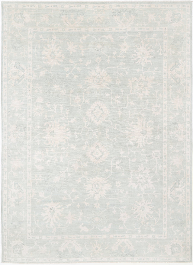 Hand Knotted Oushak Wool Rug - 9' 5" X 13' 2" 9' 5" X 13' 2" (287 X 401) / Green / Wool