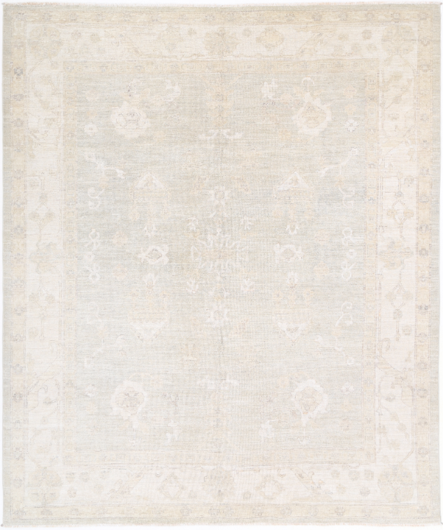 Hand Knotted Oushak Wool Rug - 8' 5" X 10' 3" 8' 5" X 10' 3" (257 X 312) / Silver / Wool