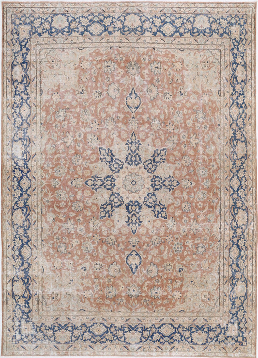 Hand Knotted Vintage Distressed Persian Tabriz Wool Rug - 9'9'' x 12'11''
