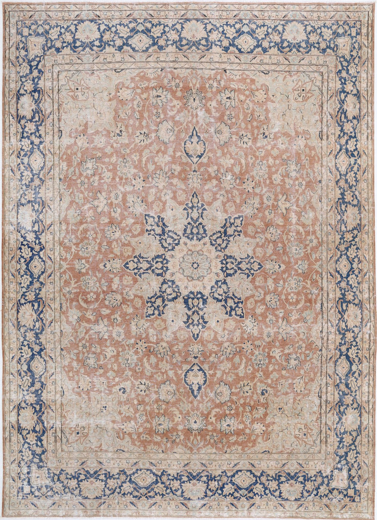 Hand Knotted Vintage Distressed Persian Tabriz Wool Rug - 9'9'' x 12'11''
