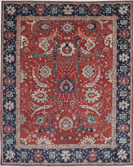 Hand Knotted Ziegler Wool Rug - 8' 11" X 11' 5" 8' 11" X 11' 5" (272 X 348) / Red / Wool