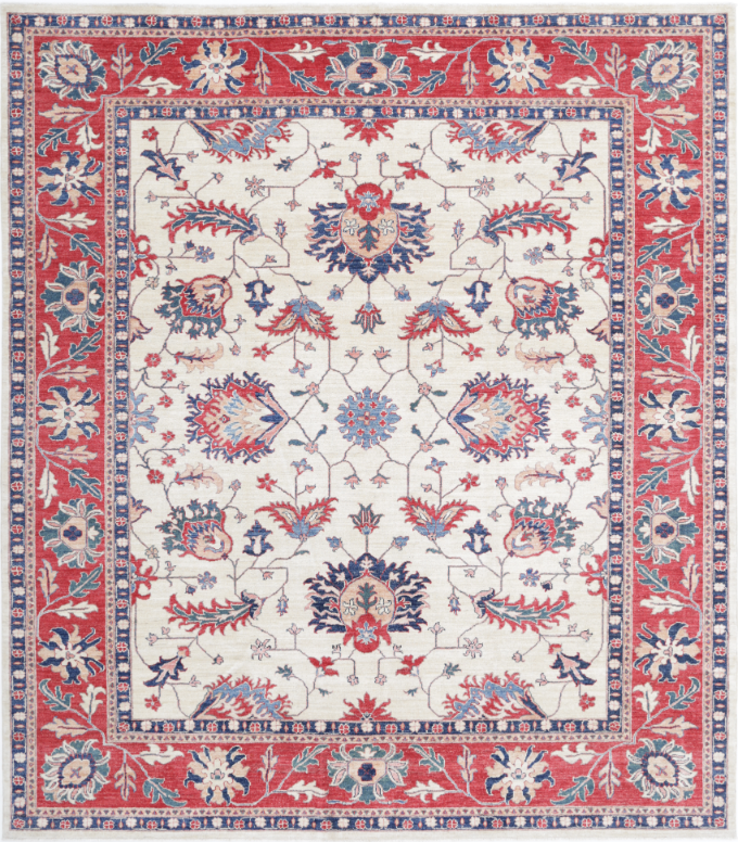 Hand Knotted Ziegler Wool Rug - 8' 1" X 9' 1" 8' 1" X 9' 1" (246 X 277) / Ivory / Wool