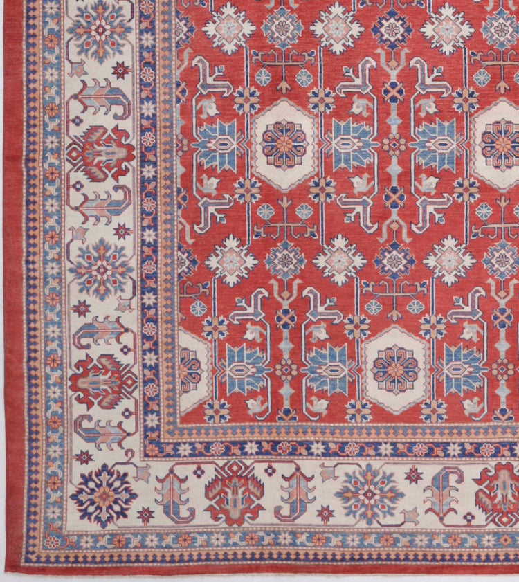 Tribal Hand Knotted Kazak Afzali Kazak Wool Rug of Size 12'3'' X 15'10'' in and Colors - Made in Afghanistan