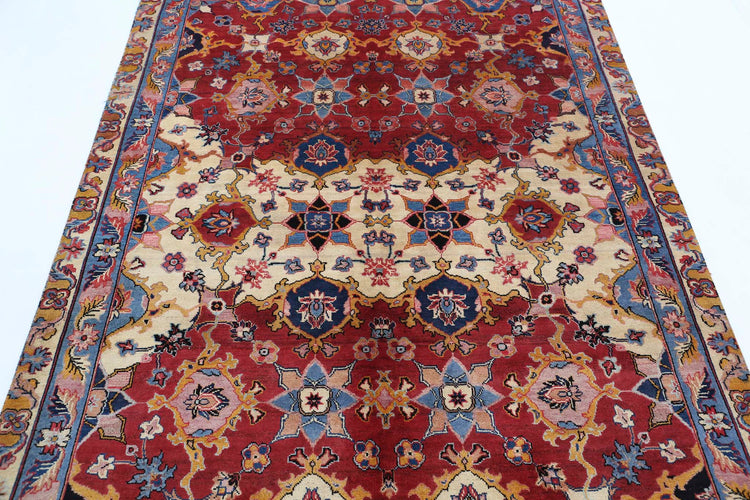 Traditional Hand Knotted Agra Agra Wool Rug of Size 5'0'' X 7'0'' in Red and Blue Colors - Made in India