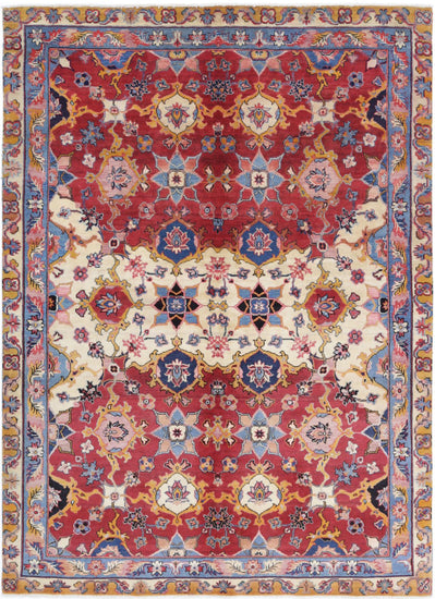 Traditional Hand Knotted Agra Agra Wool Rug of Size 5'0'' X 7'0'' in Red and Blue Colors - Made in India