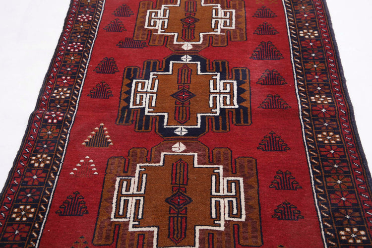 Tribal Hand Knotted Baluch Baluch Wool Rug of Size 3'5'' X 5'9'' in Red and Blue Colors - Made in Afghanistan