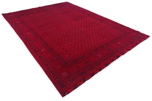 Tribal Hand Knotted Afghan Beljik Wool Rug of Size 7'9'' X 10'8'' in Red and Red Colors - Made in Afghanistan