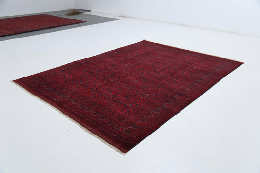 Tribal Hand Knotted Afghan Beljik Wool Rug of Size 8'2'' X 10'10'' in Red and Red Colors - Made in Afghanistan