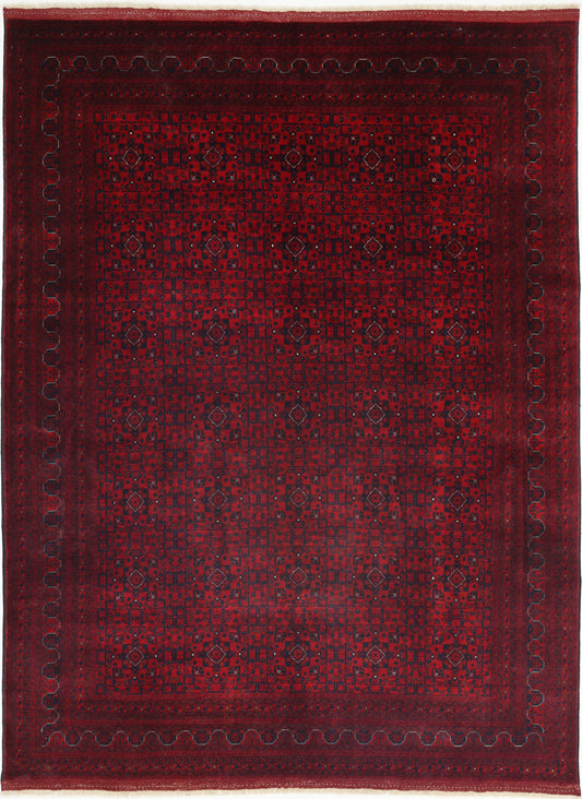 Tribal Hand Knotted Afghan Beljik Wool Rug of Size 8'2'' X 10'10'' in Red and Red Colors - Made in Afghanistan
