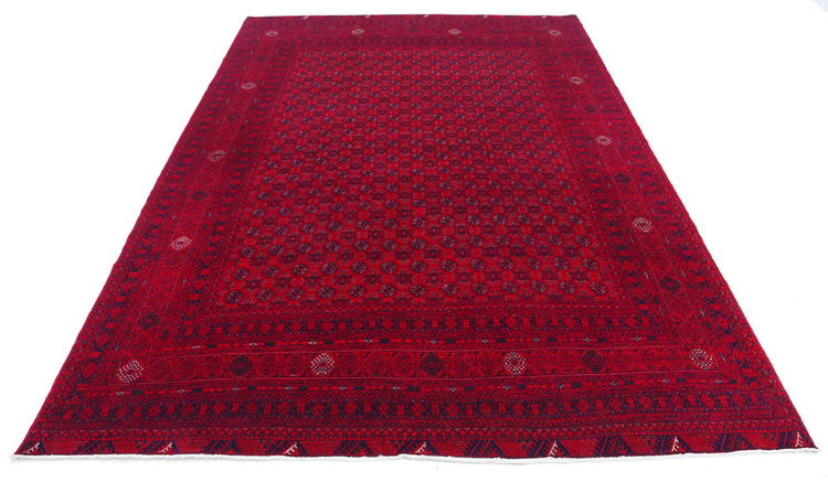 Tribal Hand Knotted Afghan Beljik Wool Rug of Size 6'6'' X 9'6'' in Red and Red Colors - Made in Afghanistan