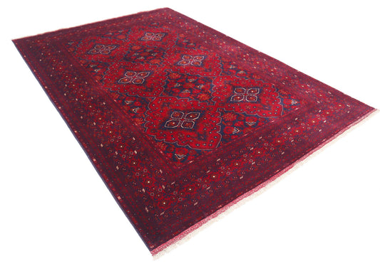 Tribal Hand Knotted Afghan Beljik Wool Rug of Size 6'8'' X 9'8'' in Red and Red Colors - Made in Afghanistan