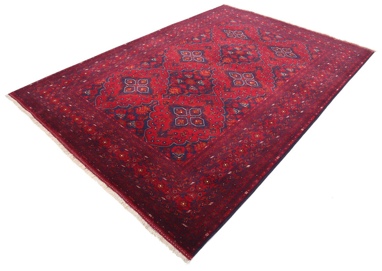 Tribal Hand Knotted Afghan Beljik Wool Rug of Size 6'8'' X 9'8'' in Red and Red Colors - Made in Afghanistan