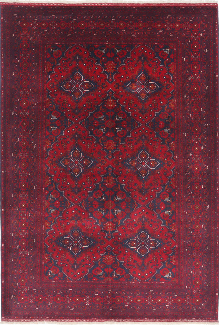 Tribal Hand Knotted Afghan Beljik Wool Rug of Size 6'8'' X 9'8'' in Red and Red Colors - Made in Afghanistan