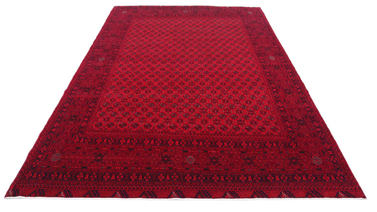 Tribal Hand Knotted Afghan Beljik Wool Rug of Size 6'6'' X 9'6'' in Red and Red Colors - Made in Afghanistan