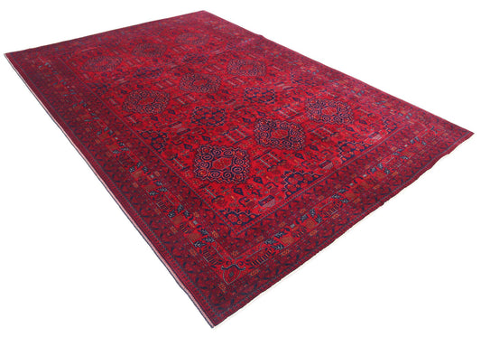 Tribal Hand Knotted Afghan Beljik Wool Rug of Size 6'8'' X 9'9'' in Red and Red Colors - Made in Afghanistan