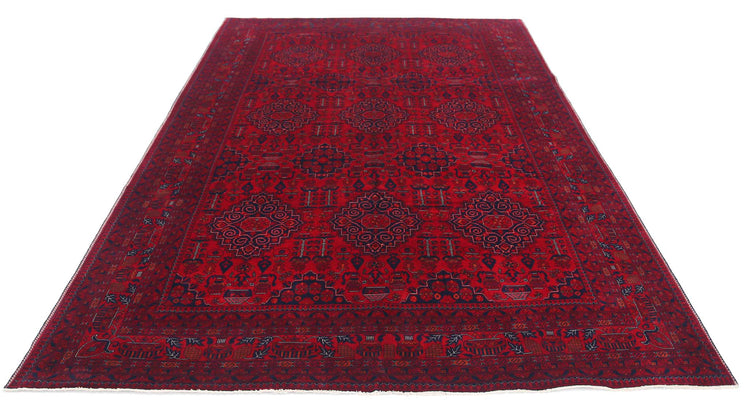 Tribal Hand Knotted Afghan Beljik Wool Rug of Size 6'8'' X 9'9'' in Red and Red Colors - Made in Afghanistan