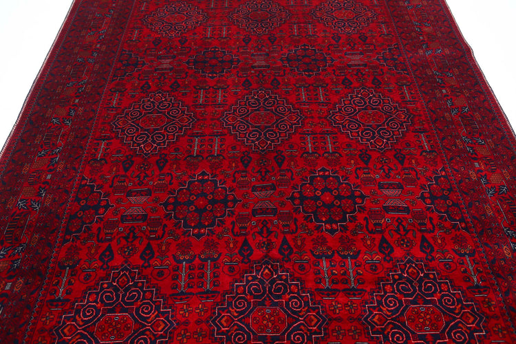 Tribal Hand Knotted Afghan Beljik Wool Rug of Size 6'8'' X 9'9'' in Red and Red Colors - Made in Afghanistan