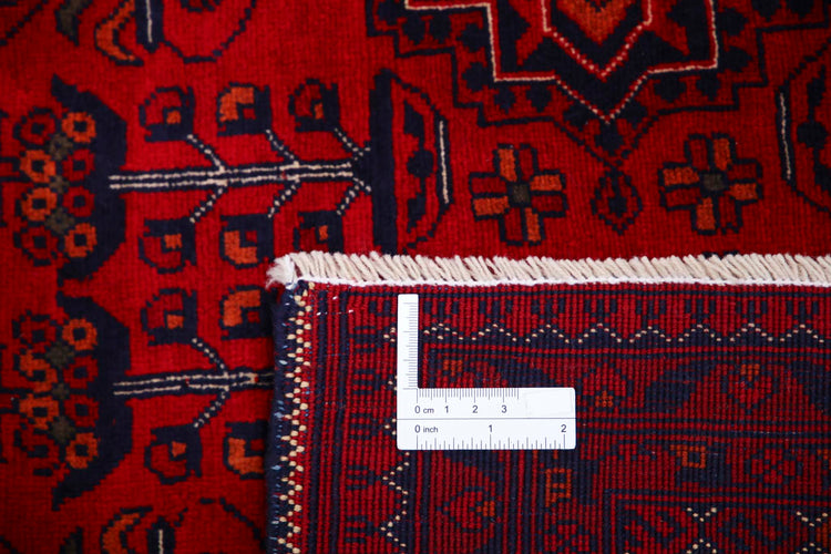 Tribal Hand Knotted Afghan Beljik Wool Rug of Size 6'8'' X 9'9'' in Red and Red Colors - Made in Afghanistan