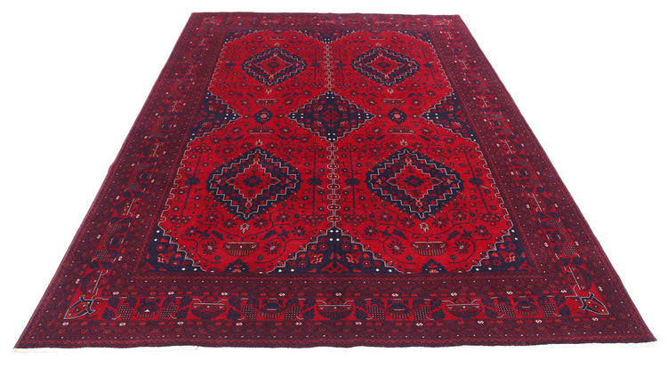 Tribal Hand Knotted Afghan Beljik Wool Rug of Size 6'7'' X 9'6'' in Red and Red Colors - Made in Afghanistan