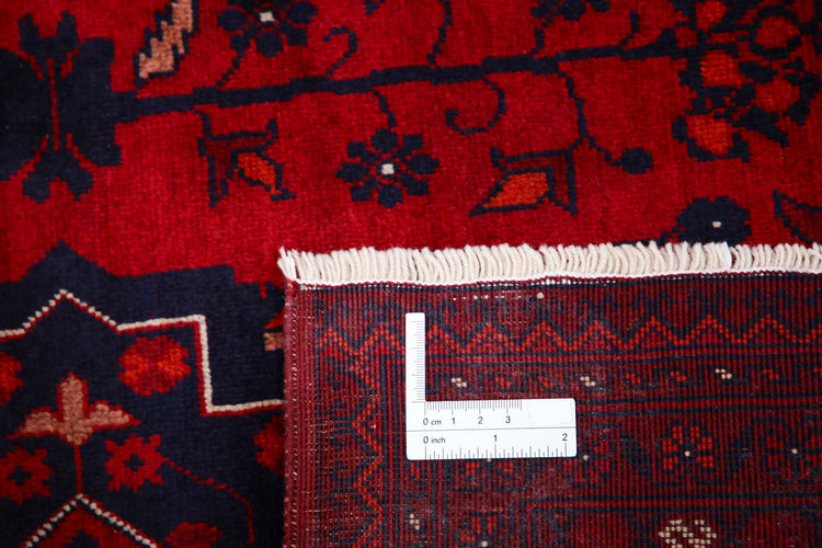 Tribal Hand Knotted Afghan Beljik Wool Rug of Size 6'7'' X 9'6'' in Red and Red Colors - Made in Afghanistan