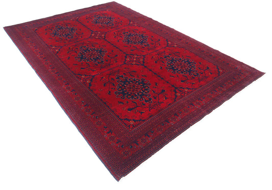 Tribal Hand Knotted Afghan Beljik Wool Rug of Size 6'6'' X 9'5'' in Red and Red Colors - Made in Afghanistan