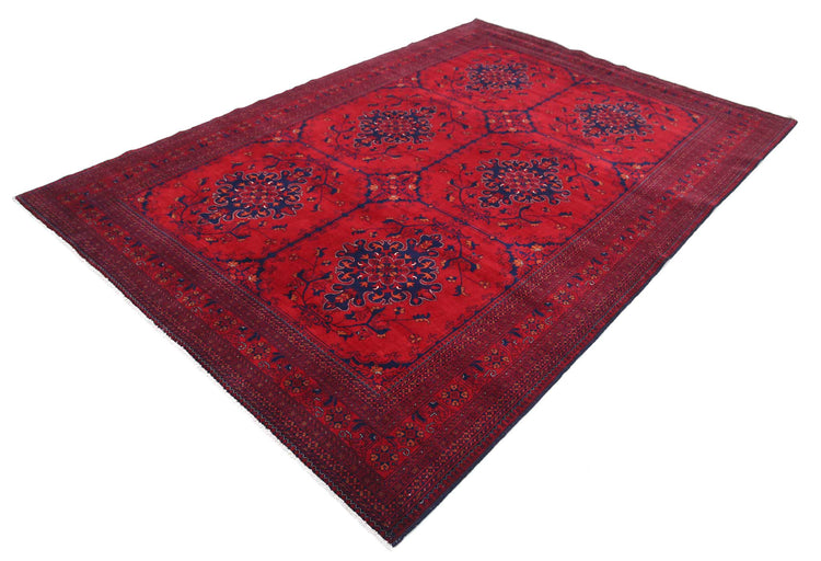 Tribal Hand Knotted Afghan Beljik Wool Rug of Size 6'6'' X 9'5'' in Red and Red Colors - Made in Afghanistan