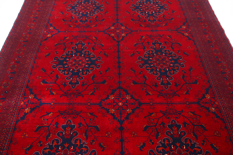 Tribal Hand Knotted Afghan Beljik Wool Rug of Size 6'6'' X 9'5'' in Red and Red Colors - Made in Afghanistan