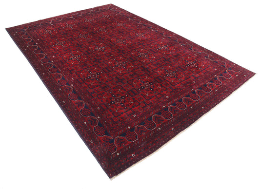 Tribal Hand Knotted Afghan Beljik Wool Rug of Size 6'7'' X 9'8'' in Red and Red Colors - Made in Afghanistan