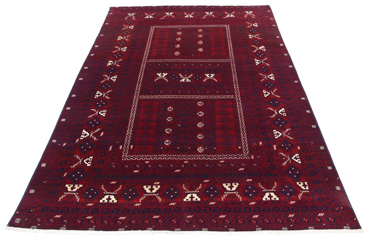 Tribal Hand Knotted Afghan Beljik Wool Rug of Size 5'2'' X 7'10'' in Red and Red Colors - Made in Afghanistan