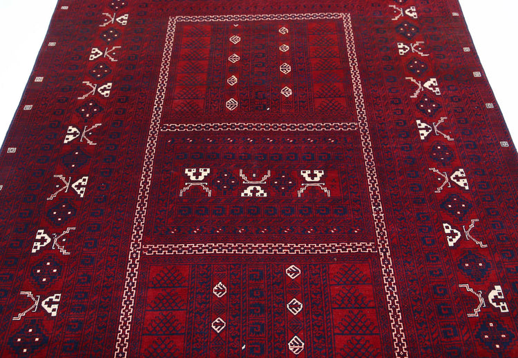 Tribal Hand Knotted Afghan Beljik Wool Rug of Size 5'2'' X 7'10'' in Red and Red Colors - Made in Afghanistan
