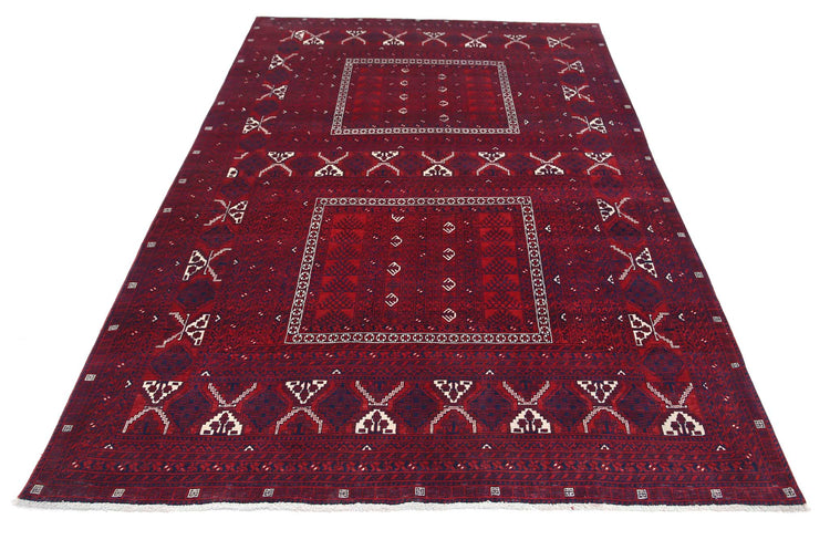 Tribal Hand Knotted Afghan Beljik Wool Rug of Size 5'4'' X 7'11'' in Red and Red Colors - Made in Afghanistan