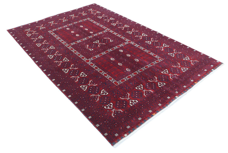 Tribal Hand Knotted Afghan Beljik Wool Rug of Size 5'4'' X 8'0'' in Red and Red Colors - Made in Afghanistan