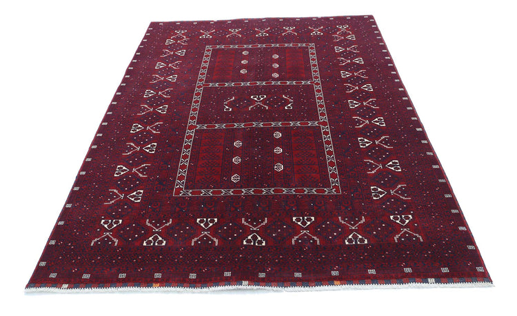 Tribal Hand Knotted Afghan Beljik Wool Rug of Size 5'4'' X 8'0'' in Red and Red Colors - Made in Afghanistan