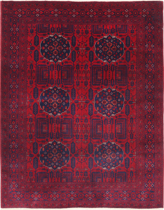 Tribal Hand Knotted Afghan Beljik Wool Rug of Size 4'11'' X 6'3'' in Red and Red Colors - Made in Afghanistan