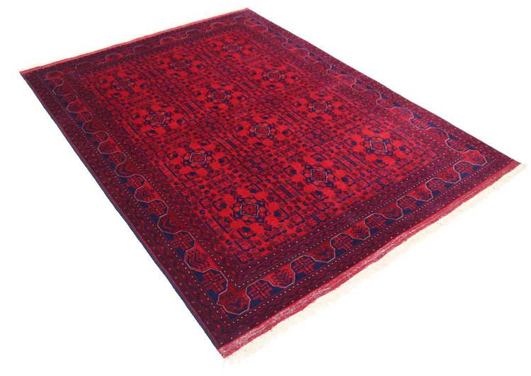 Tribal Hand Knotted Afghan Beljik Wool Rug of Size 4'11'' X 6'5'' in Red and Red Colors - Made in Afghanistan