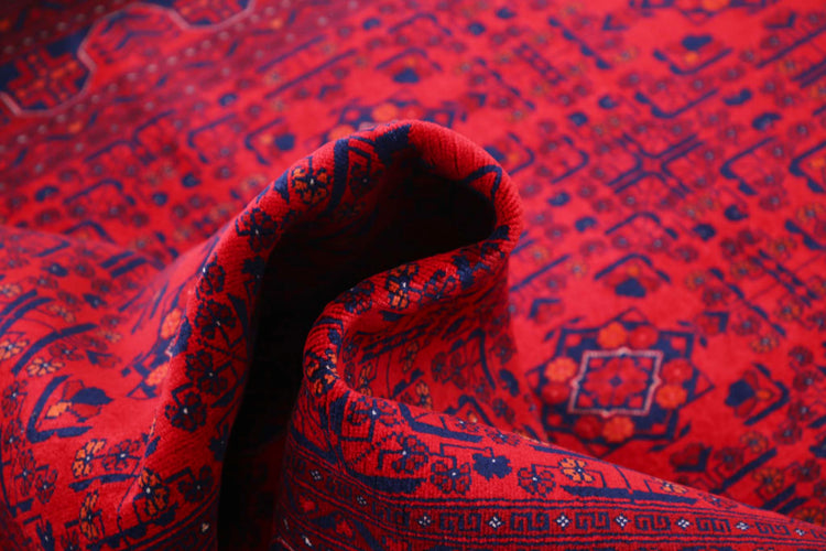 Tribal Hand Knotted Afghan Beljik Wool Rug of Size 4'11'' X 6'5'' in Red and Red Colors - Made in Afghanistan