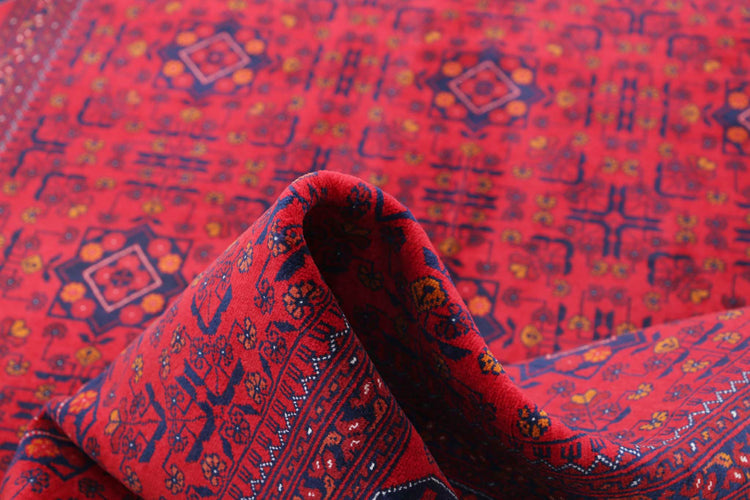 Tribal Hand Knotted Afghan Beljik Wool Rug of Size 4'10'' X 6'5'' in Red and Red Colors - Made in Afghanistan