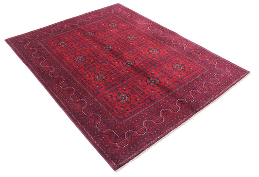 Tribal Hand Knotted Afghan Beljik Wool Rug of Size 4'10'' X 6'0'' in Red and Red Colors - Made in Afghanistan