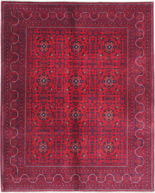 Tribal Hand Knotted Afghan Beljik Wool Rug of Size 4'10'' X 6'0'' in Red and Red Colors - Made in Afghanistan