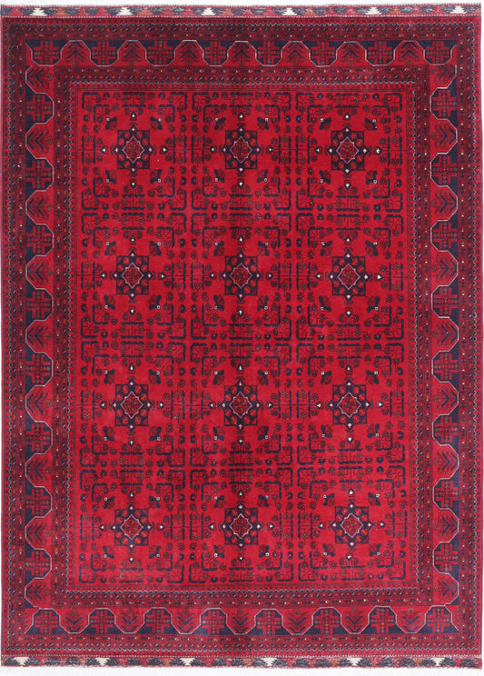 Tribal Hand Knotted Afghan Beljik Wool Rug of Size 4'11'' X 6'6'' in Red and Red Colors - Made in Afghanistan