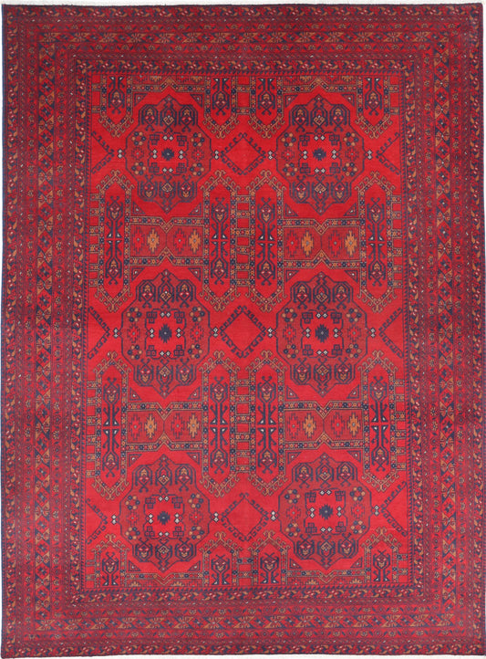 Tribal Hand Knotted Afghan Beljik Wool Rug of Size 4'10'' X 6'6'' in Red and Red Colors - Made in Afghanistan