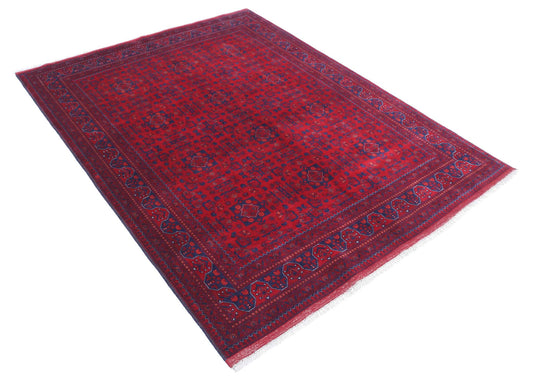 Tribal Hand Knotted Afghan Beljik Wool Rug of Size 4'11'' X 6'3'' in Red and Red Colors - Made in Afghanistan