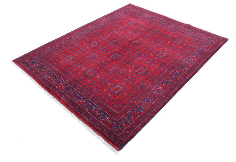 Tribal Hand Knotted Afghan Beljik Wool Rug of Size 4'11'' X 6'3'' in Red and Red Colors - Made in Afghanistan