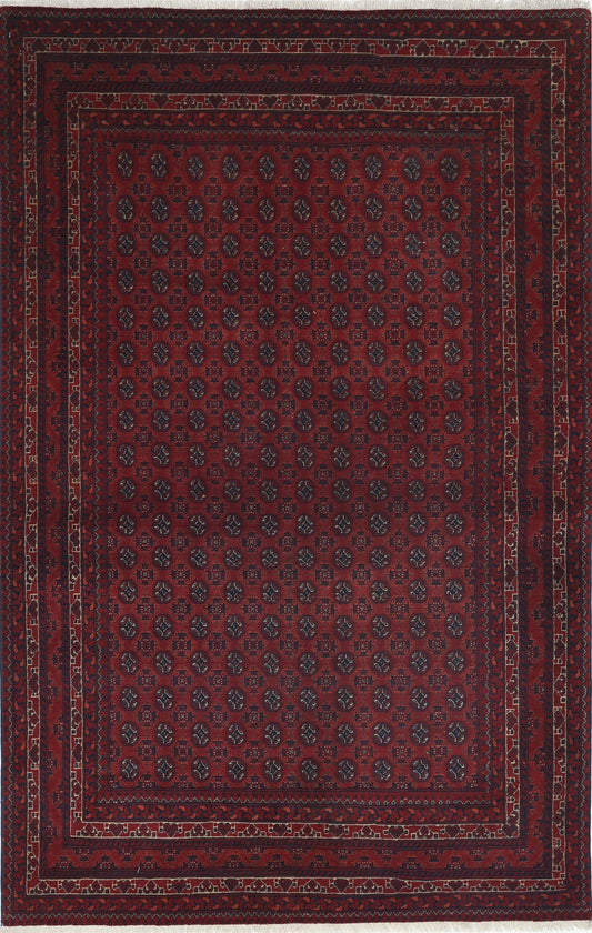 Tribal Hand Knotted Afghan Beljik Wool Rug of Size 4'0'' X 6'3'' in Red and Red Colors - Made in Afghanistan