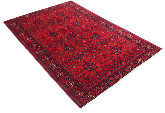 Tribal Hand Knotted Afghan Beljik Wool Rug of Size 4'1'' X 6'2'' in Red and Red Colors - Made in Afghanistan