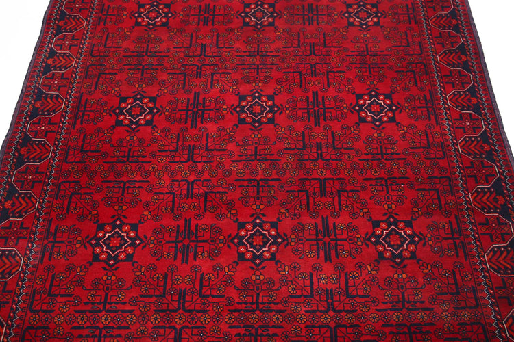 Tribal Hand Knotted Afghan Beljik Wool Rug of Size 4'1'' X 6'0'' in Red and Red Colors - Made in Afghanistan