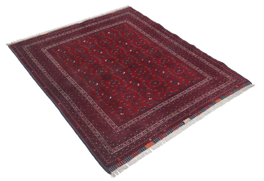 Tribal Hand Knotted Afghan Beljik Wool Rug of Size 4'0'' X 4'8'' in Red and Red Colors - Made in Afghanistan