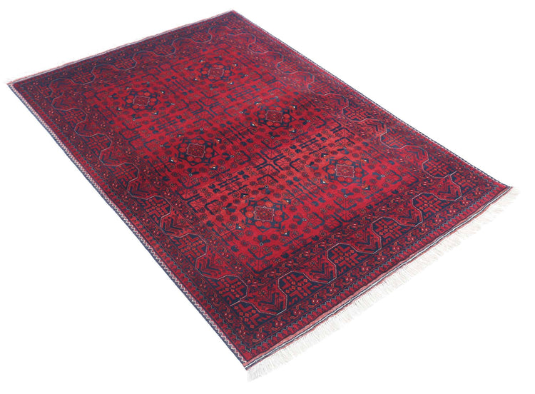 Tribal Hand Knotted Afghan Beljik Wool Rug of Size 3'3'' X 4'9'' in Red and Red Colors - Made in Afghanistan