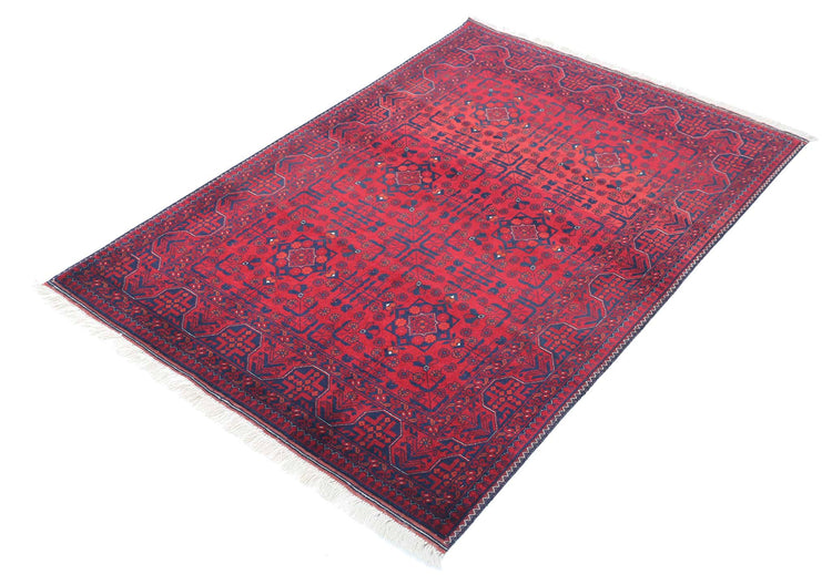 Tribal Hand Knotted Afghan Beljik Wool Rug of Size 3'3'' X 4'9'' in Red and Red Colors - Made in Afghanistan